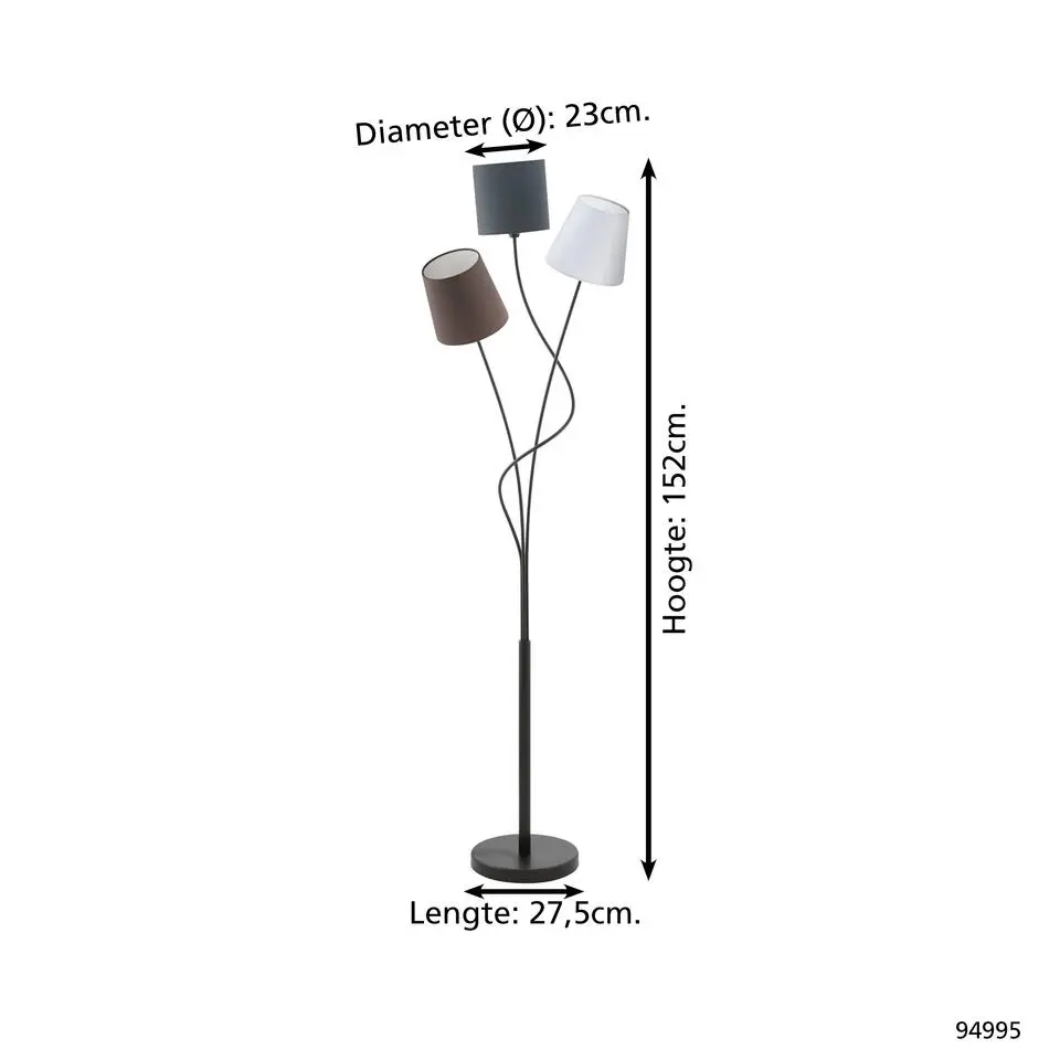 EGLO Maronda Vloerlamp - E14 - 152 cm - Zwart/Antraciet, Wit, Bruin