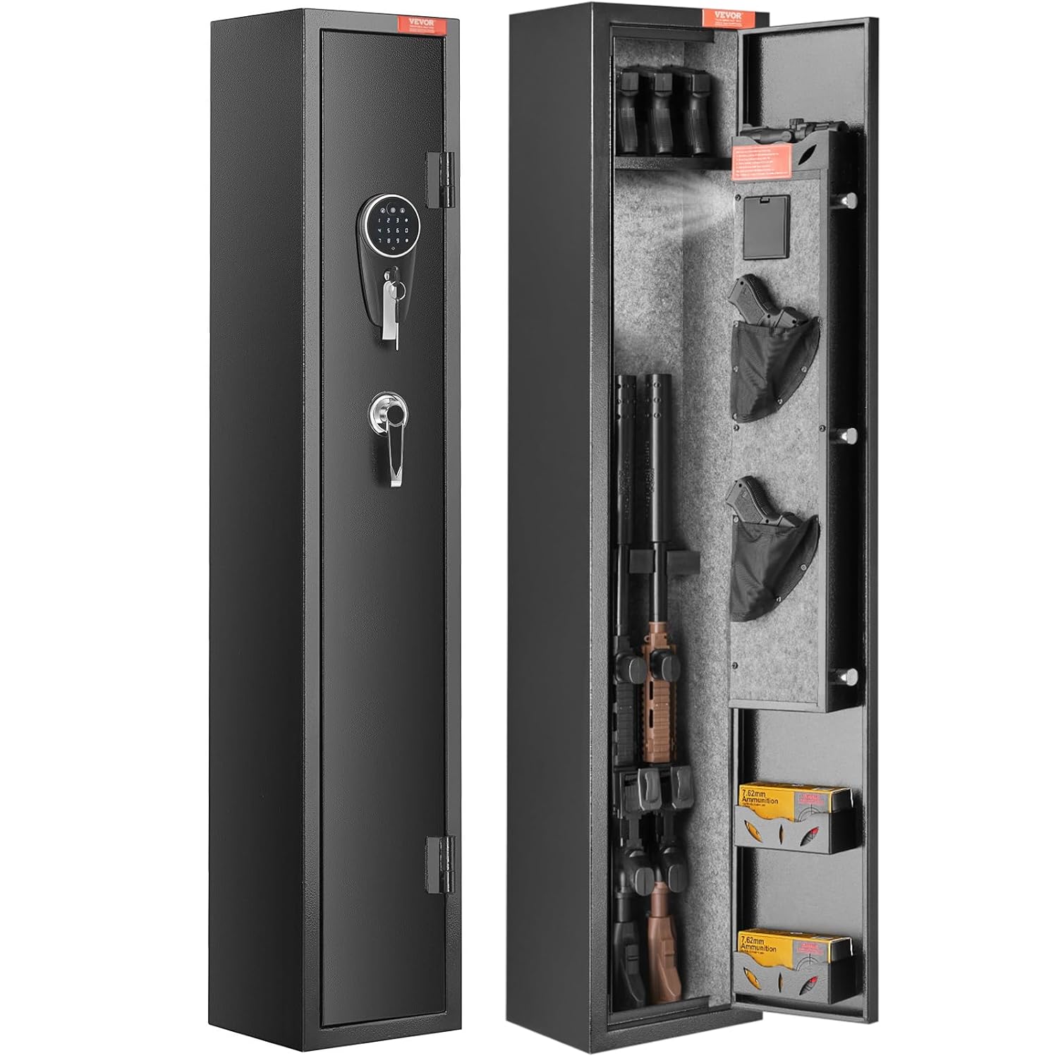 VEVOR Munitionsschrank Waffenschrank Stahlblech Langwaffenschrank 3 Langwaffen, Einstellbarer Waffenschrank 9-stelliges Touchscreen-Passwortschloss, inkl. Kugellagerregal & Befestigungsmaterial