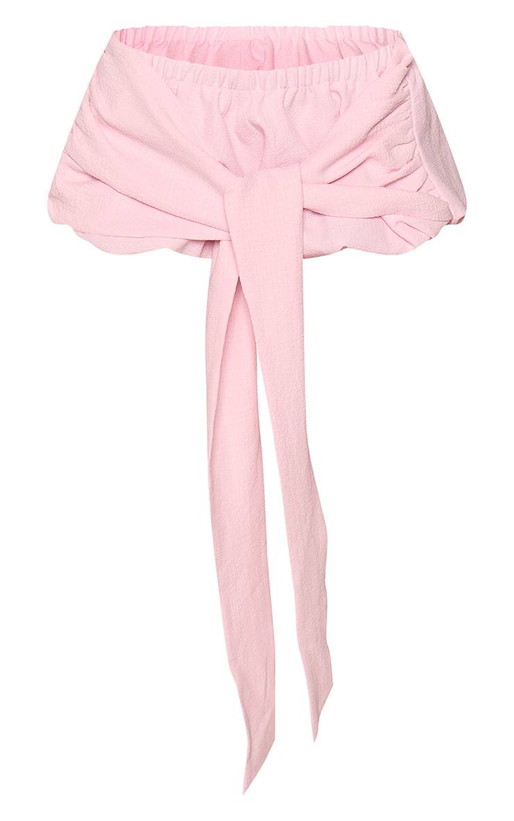 Rose Pâle Ensemble Short Bouffant Texturé Avec Détail Drapé