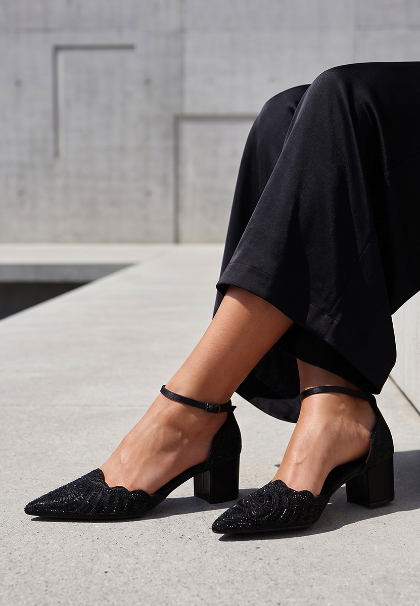 Chaussures à talon épais noirs Melizza