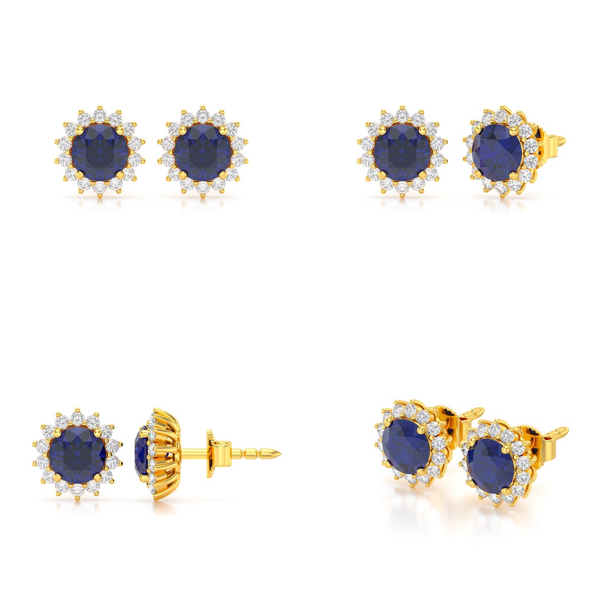 Boucles d'oreilles ADEN Or 585 Jaune Saphir et Diamant 2.61grs