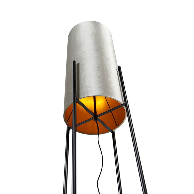 Moderne vloerlamp zwart met velours grijze kap - Rich