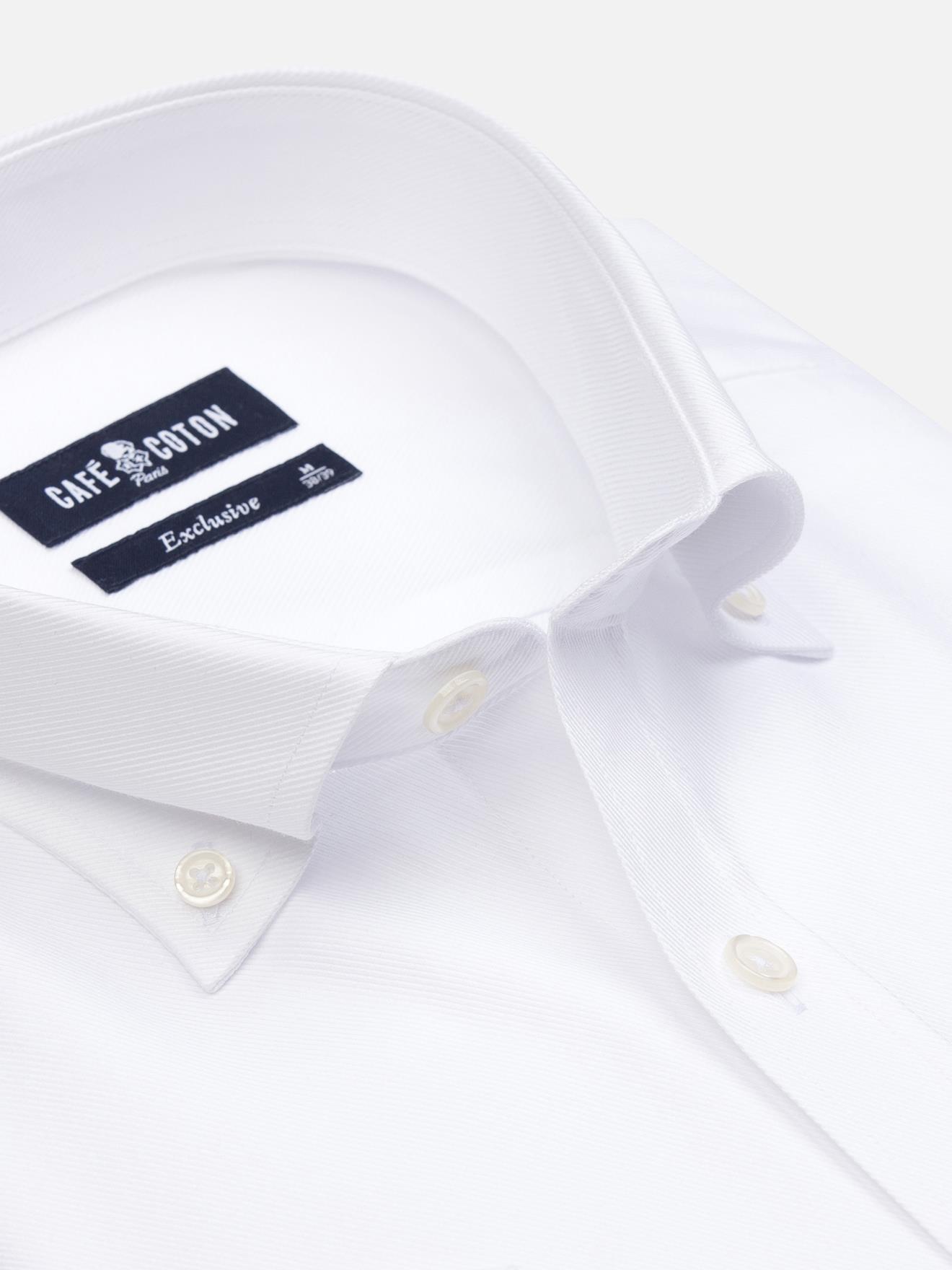 Chemise manches courtes en twill blanc - Col Boutonné