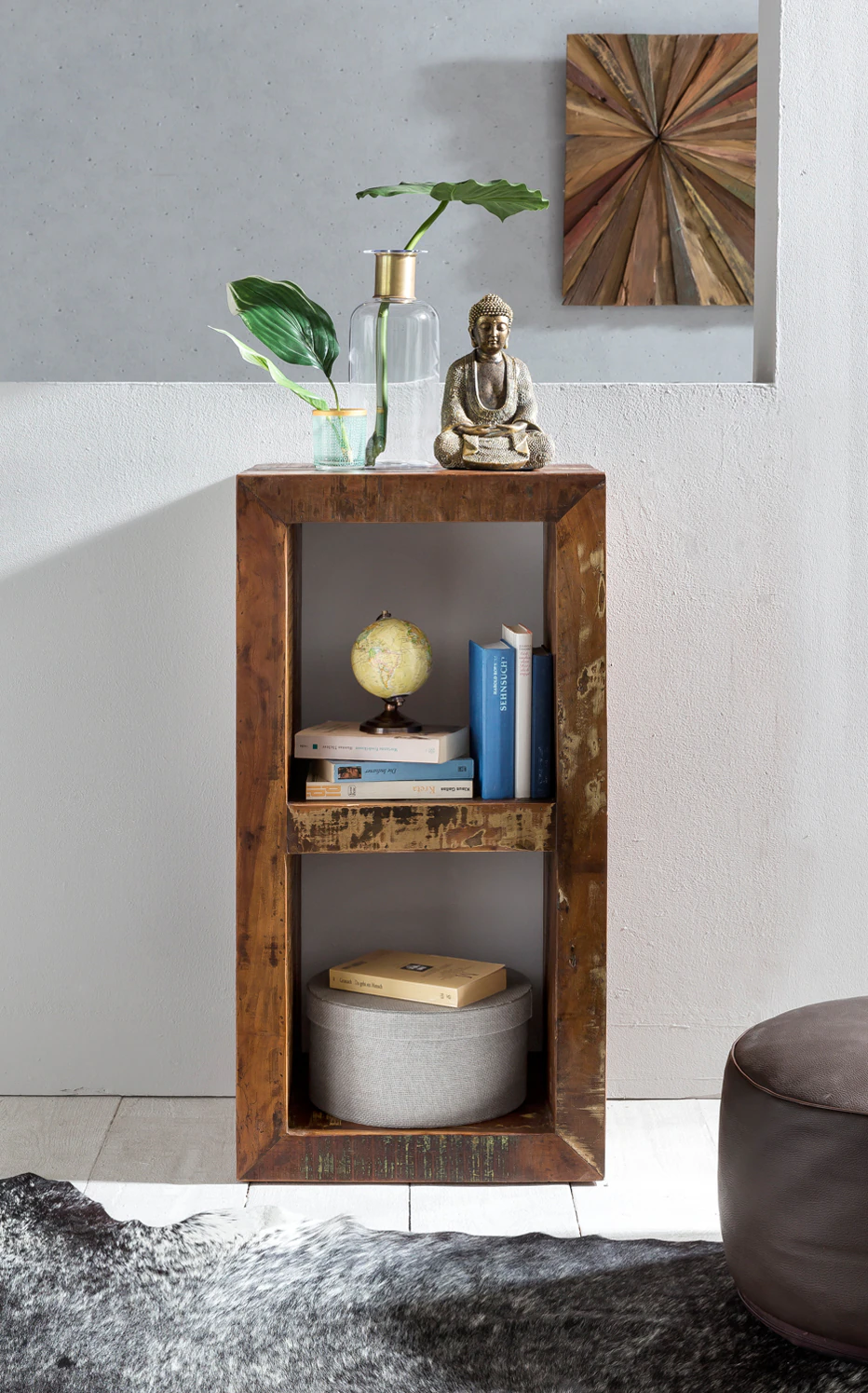 FineBuy Bücherregal KALKUTTA 45 x 35 x 90 cm Standregal Massiv Regal Cube