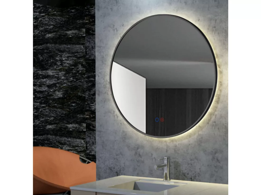 Miroir Salle de Bain FUN - Ø60cm - Noir Mat -Rétro-éclairage T° Led Variable - Tactiles On/Off & Anti-Buée - LEDIMEX