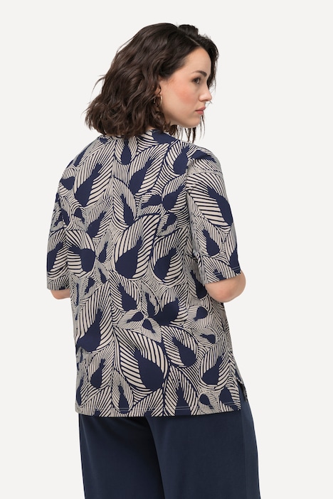 T-Shirt, Blätter, V-Ausschnitt, Halbarm