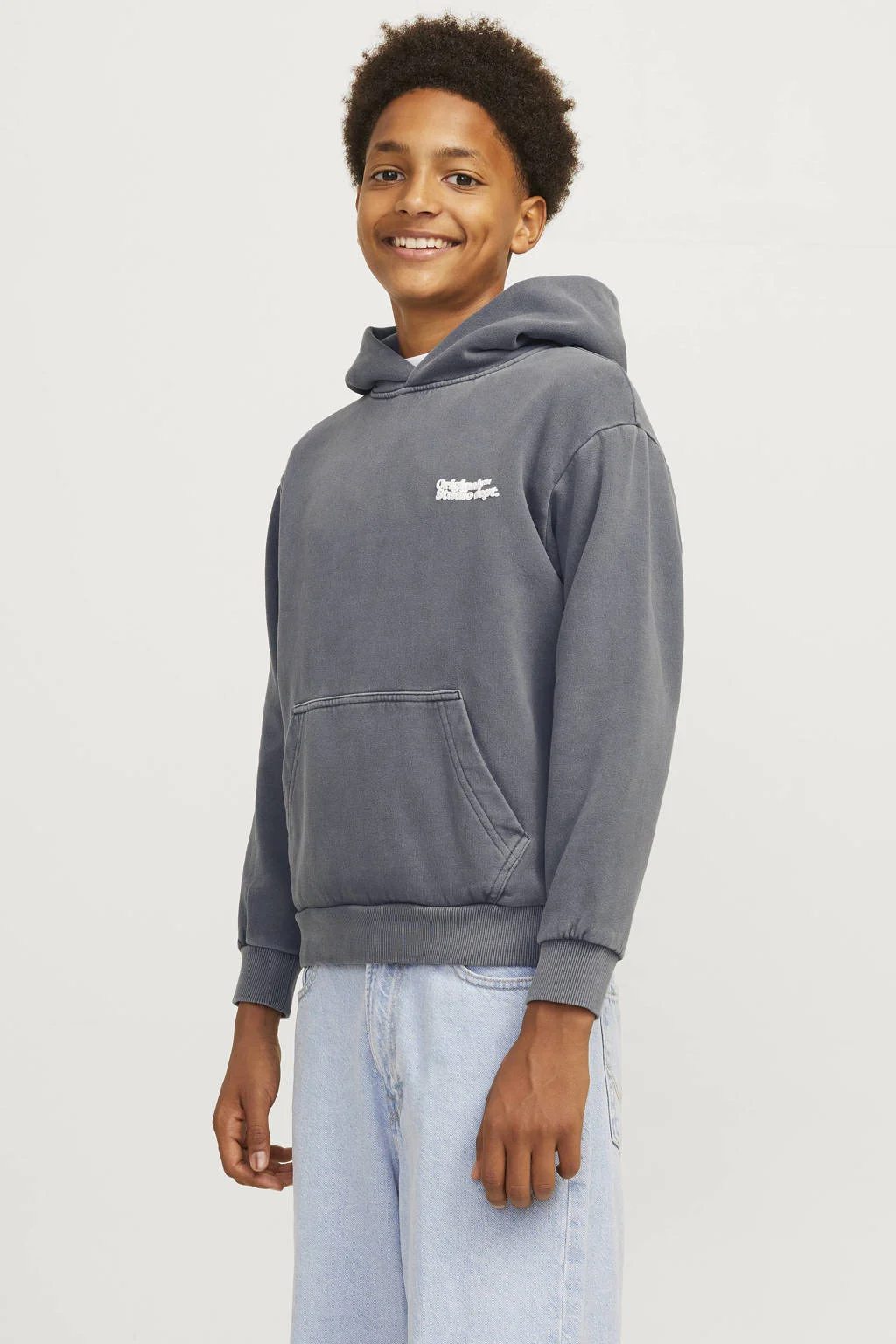 JACK & JONES hoodie JORVERMONT met backprint donkergrijs