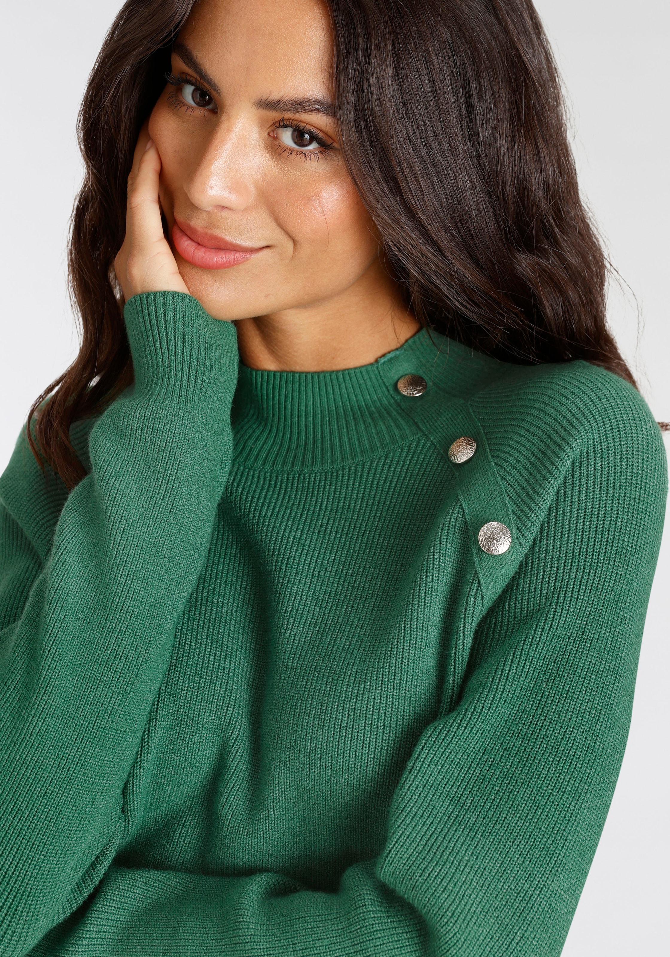Laura Scott Strickpullover , kuscheliger Winterstrick mit Knopfdetail und Stehkragen