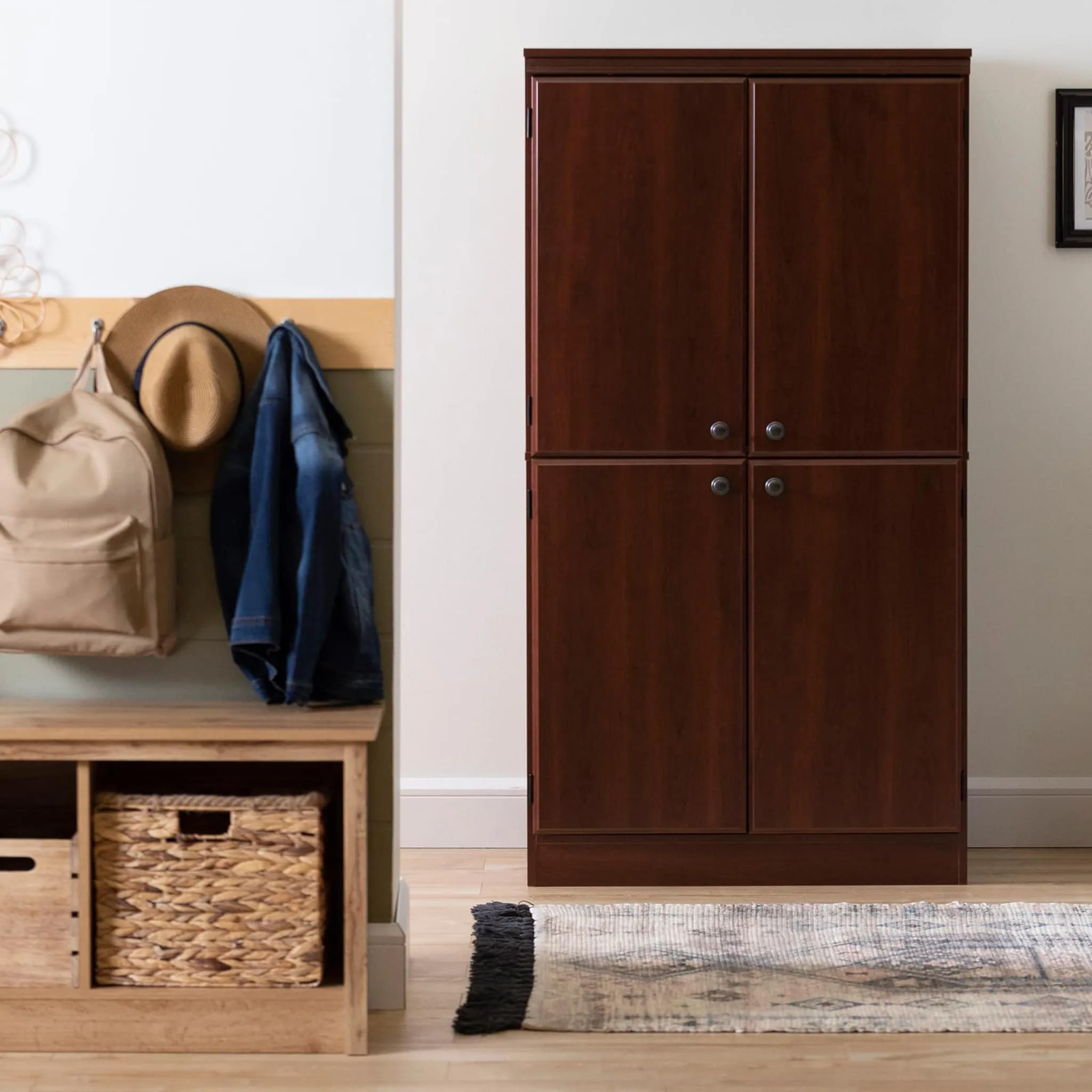 South Shore Armoire de Rangement 4 Portes - Morgan Cerisier royal