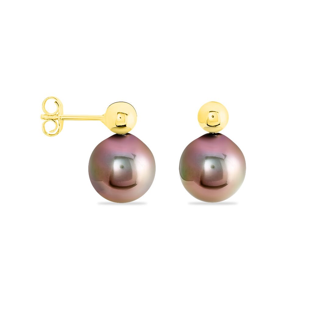 Boucles D'oreilles Puces Baroque Or Jaune Perle De Culture De Tahiti