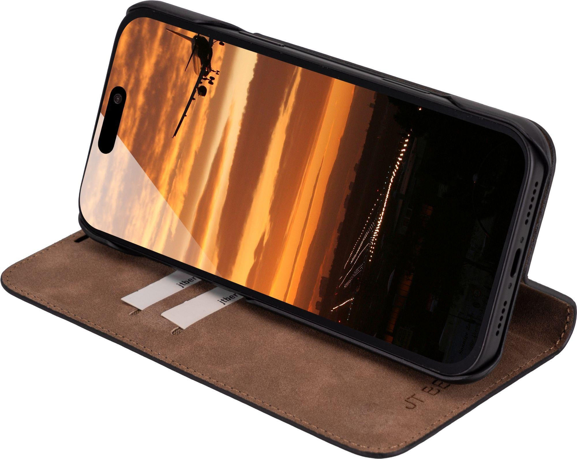 iPhone 17 Pro Echtleder Bookcase Hülle Tegel (11125) - Schwarz