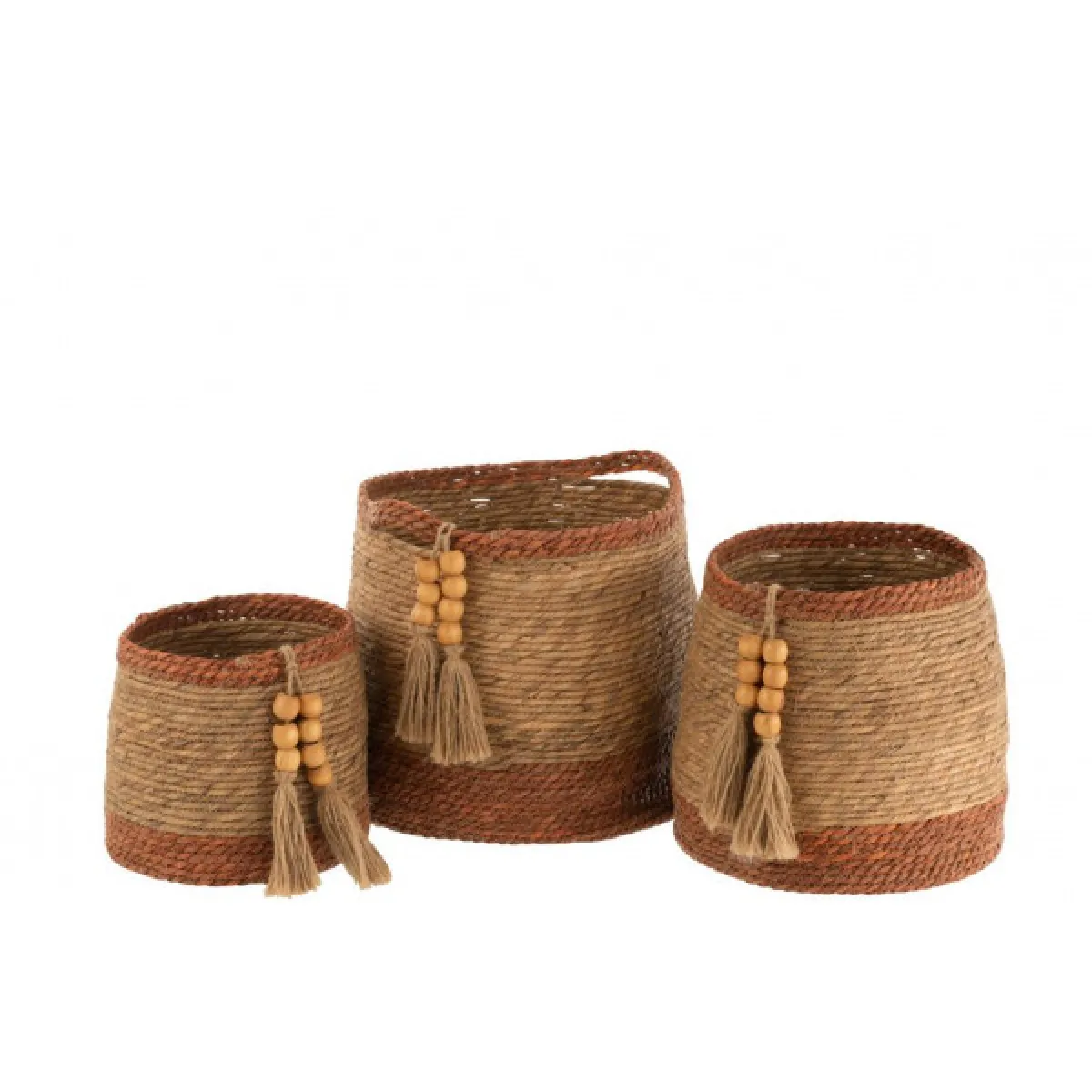 Dansmamaison Paniers Ronds Avec Perles Nature/Brun