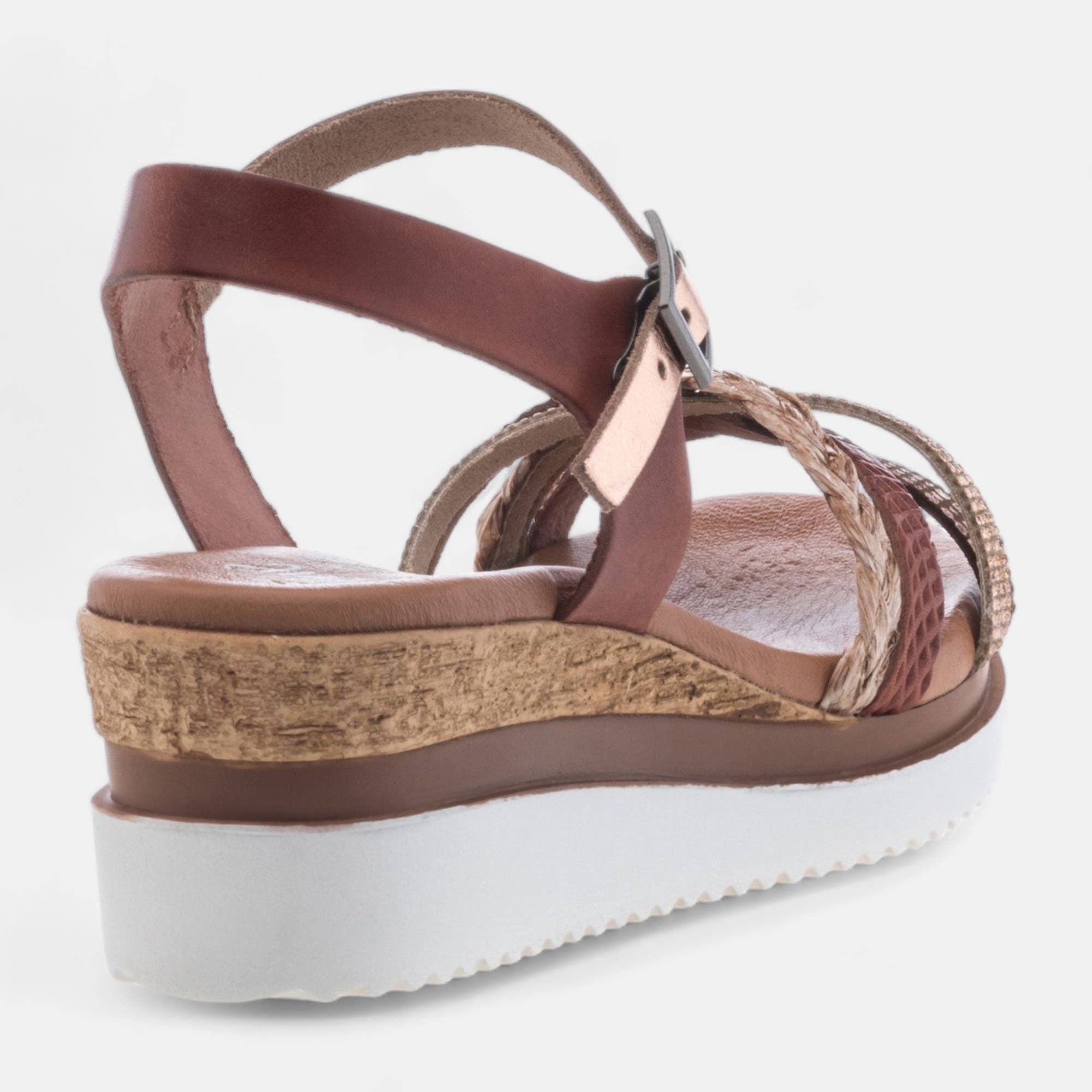 Sandales à talon compensé Femme en cuir cognac