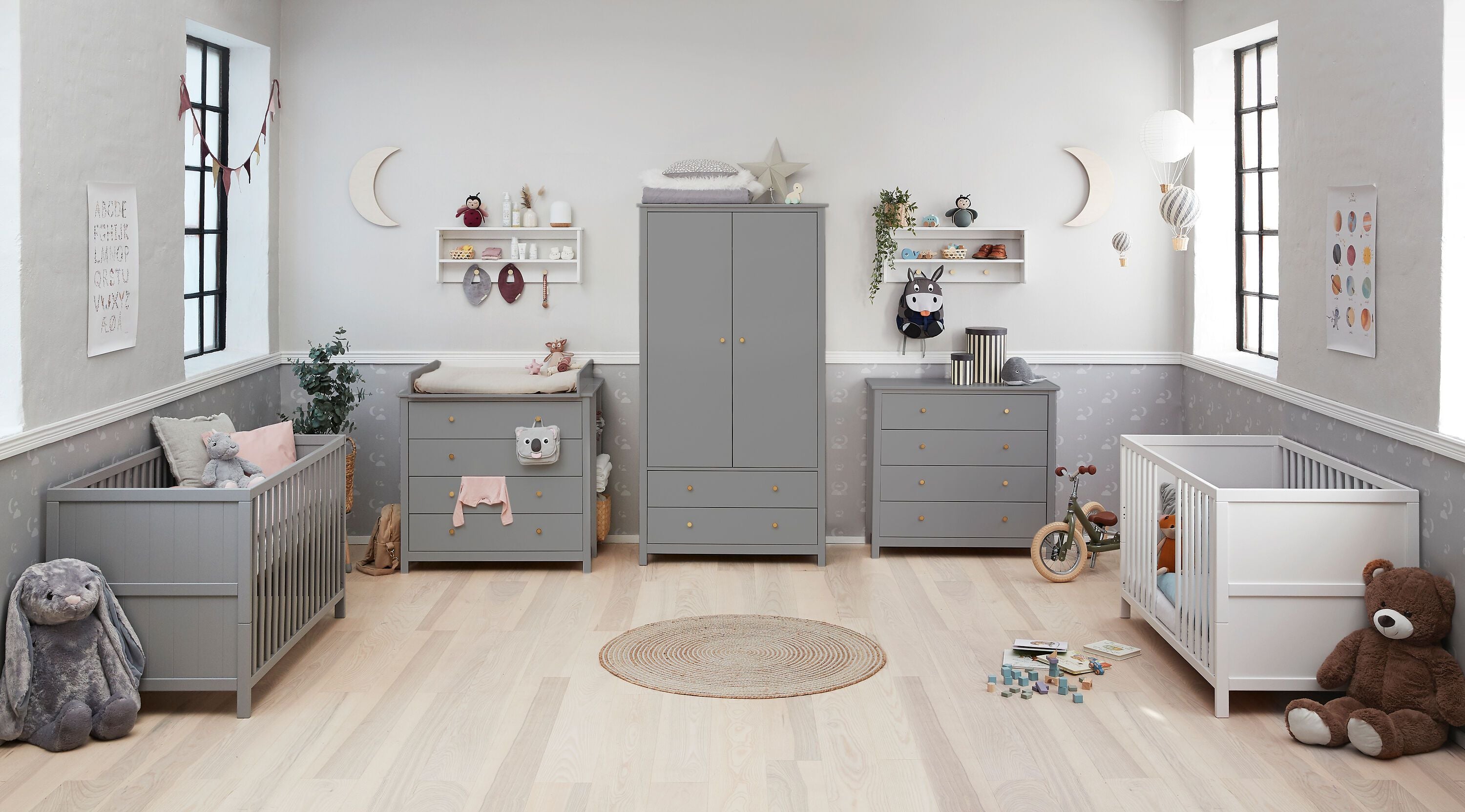 LUNA Schrank 2 türig Grau - Grau / B: 101.0 cm x T: 55.0 cm x H: 190.0 cm