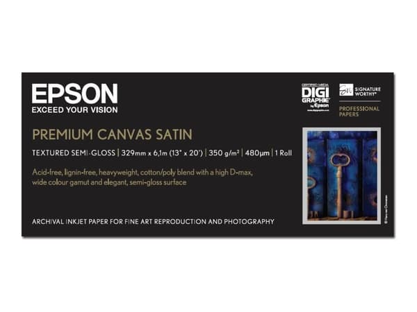 Epson PremierArt Water Resistant Canvas - Blank - Rull (33 cm x 6,1 m) - 350 g/m² - 1 rull(er) lerretspapir - for SureColor P5000, P800, SC-P10000, P