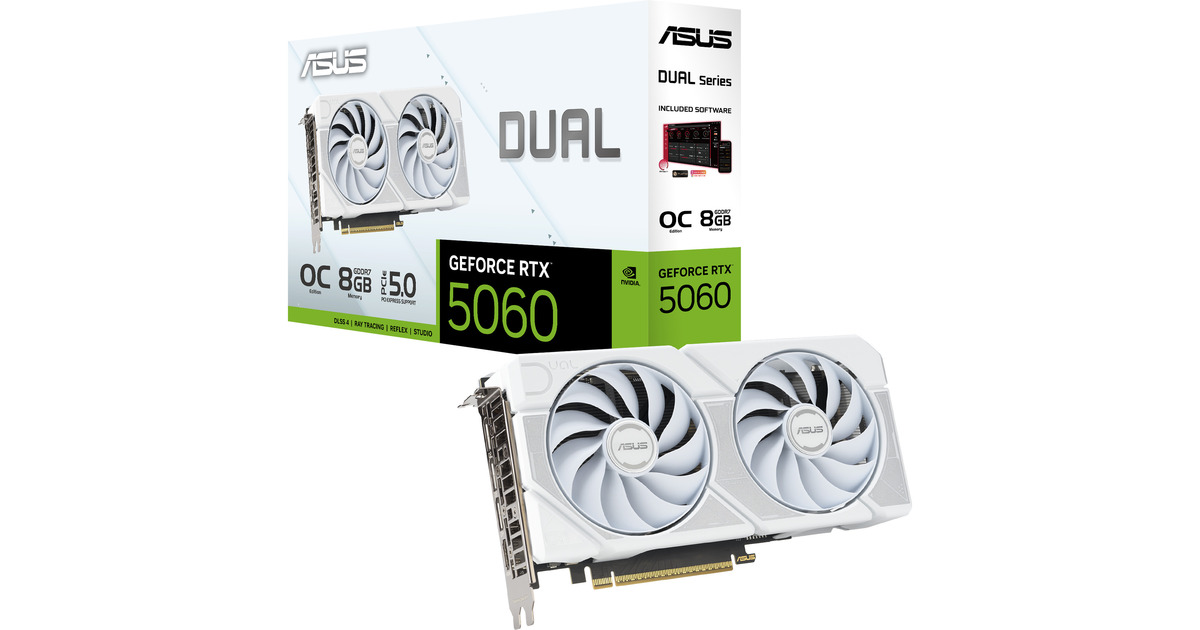 ASUSGeForce RTX 5060 DUAL OC WHITE 8GB grafische kaart  (Wit, DLSS 4, 3x DisplayPort, 1x HDMI 2.1)