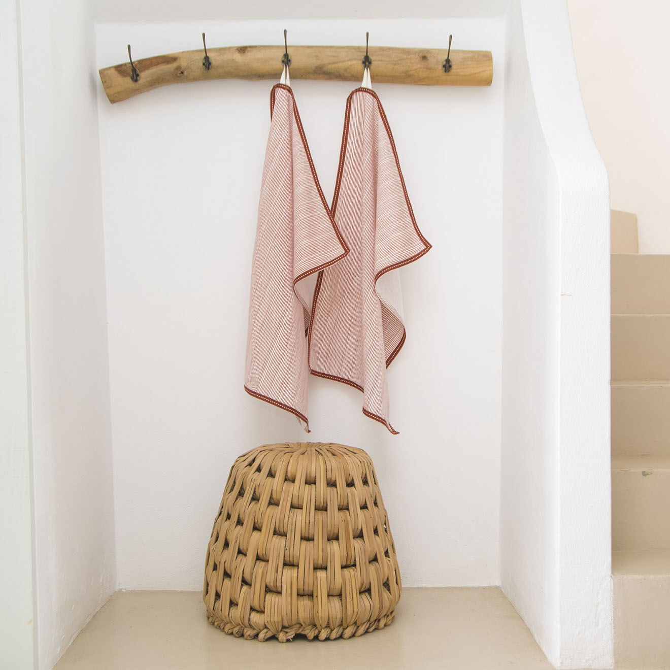 Febronie 2 Torchons en Coton Pinstripe terracotta - 50x75 cm