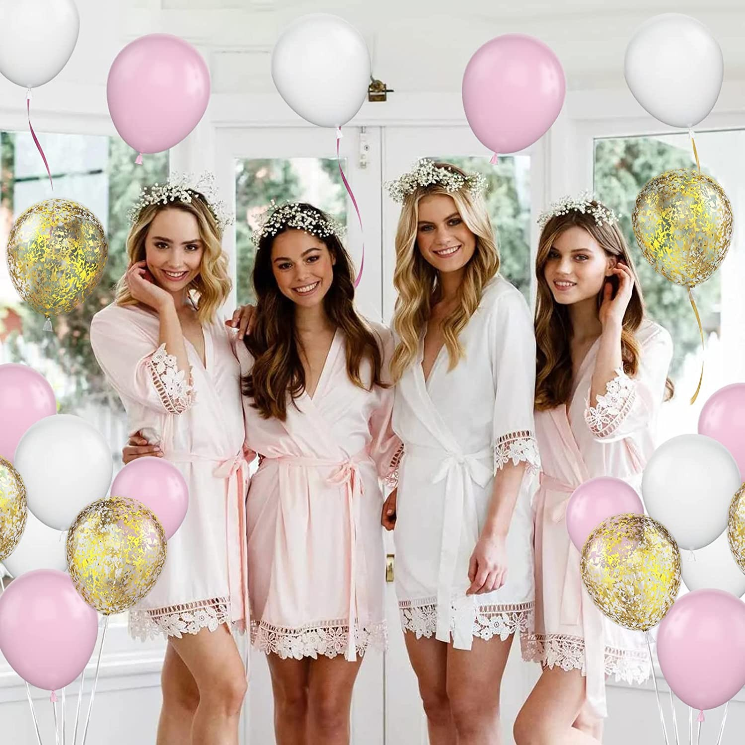 (30er Set) Party Deko Ballons Latex Luftballons mit Konfetti - Rosa / Weiss / Gold