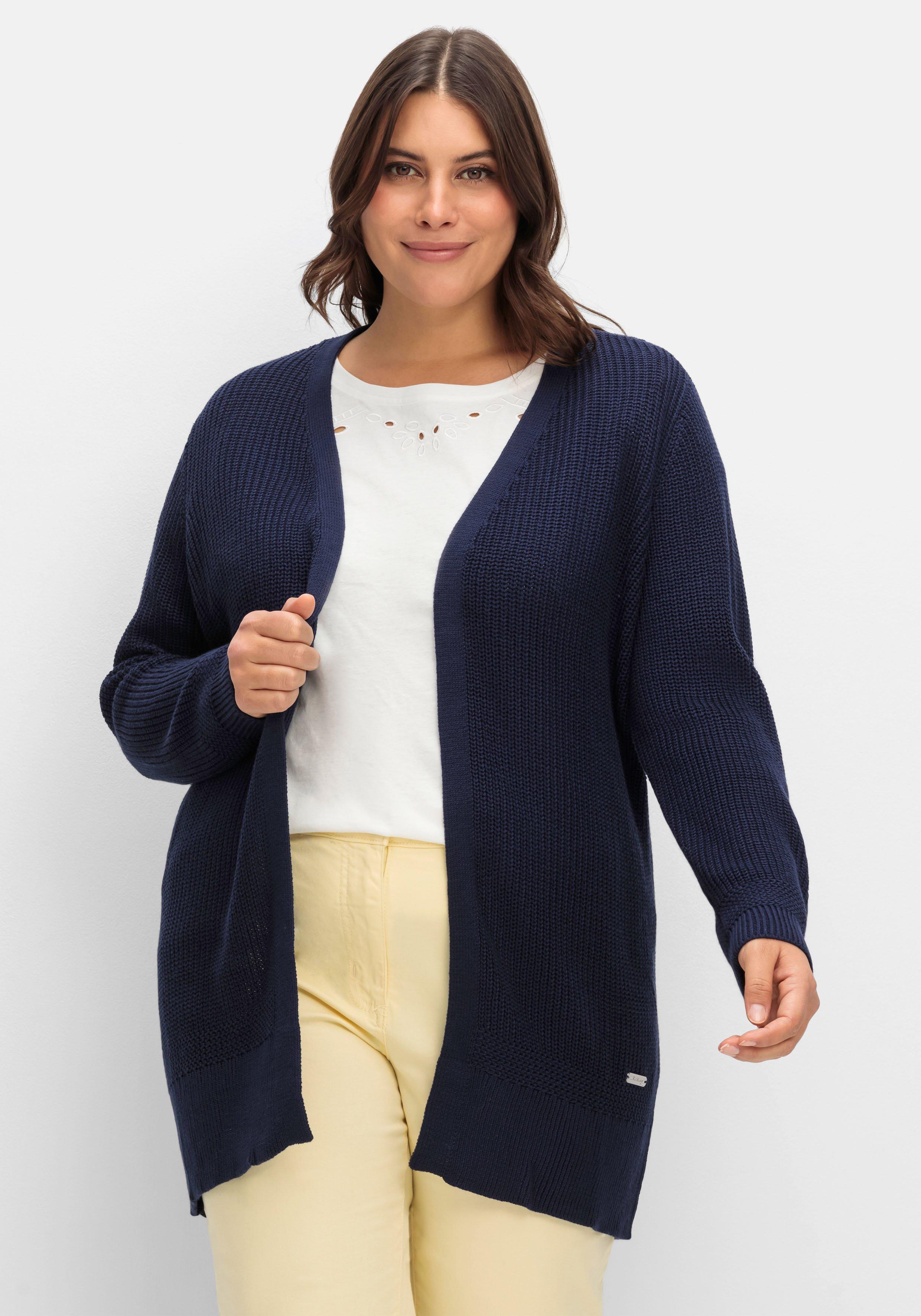 Lange Strickjacke in Grobstrick-Optik, offene Form