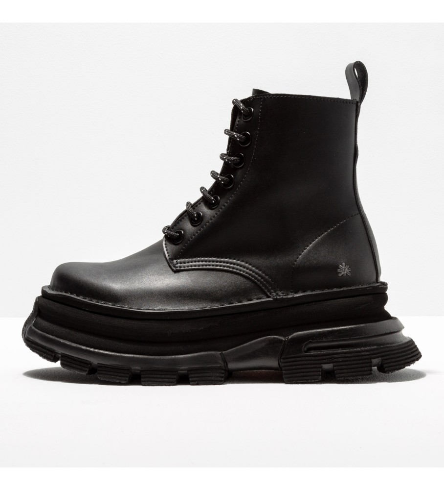 Botas de cano curto em couro sintético Art Core 2 pretas, modelo 1646 - Altura da plataforma: 6,5 cm -