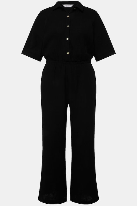 Jumpsuit, Musselin, elastische Taille, Halbarm, weites Bein