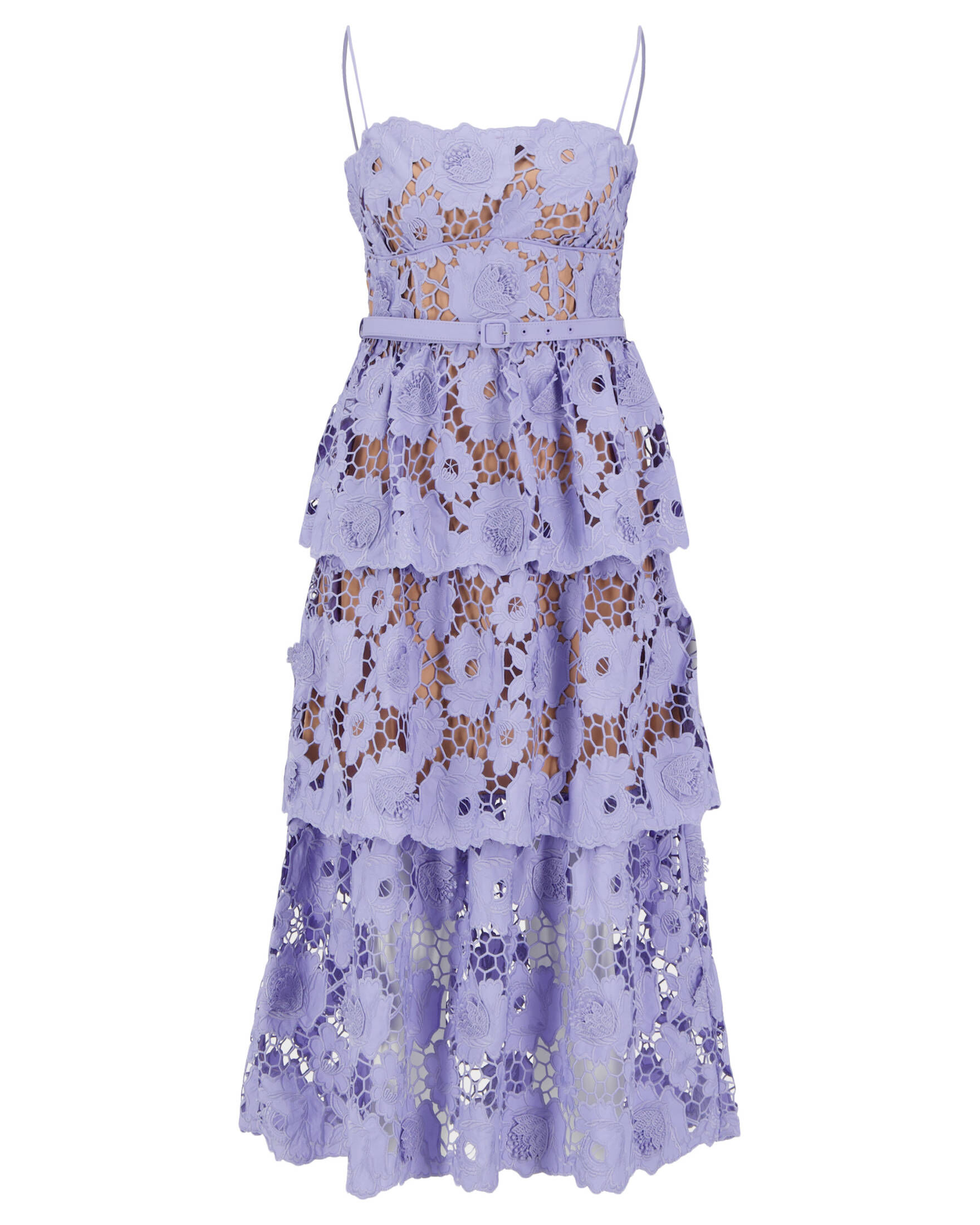 self-portrait| Damen Midikleid mit Lochstickerei  3D COTTON LACE