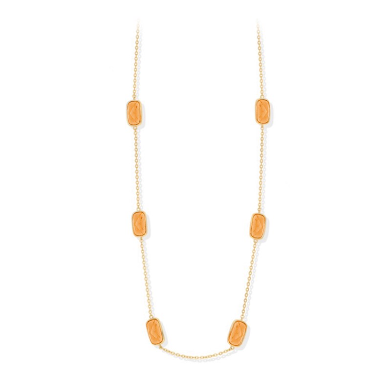 Collier Argent Doré Petit Galet Bleu Pêche