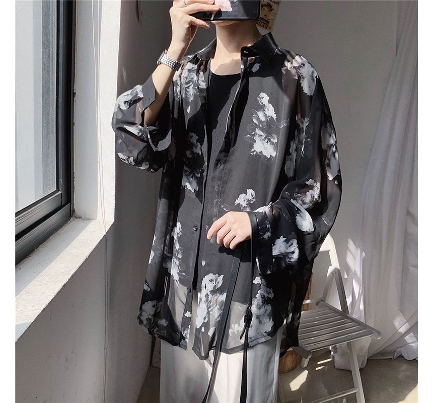 Adotuastic - Oversized overhemd met lange mouwen en bloemenprint