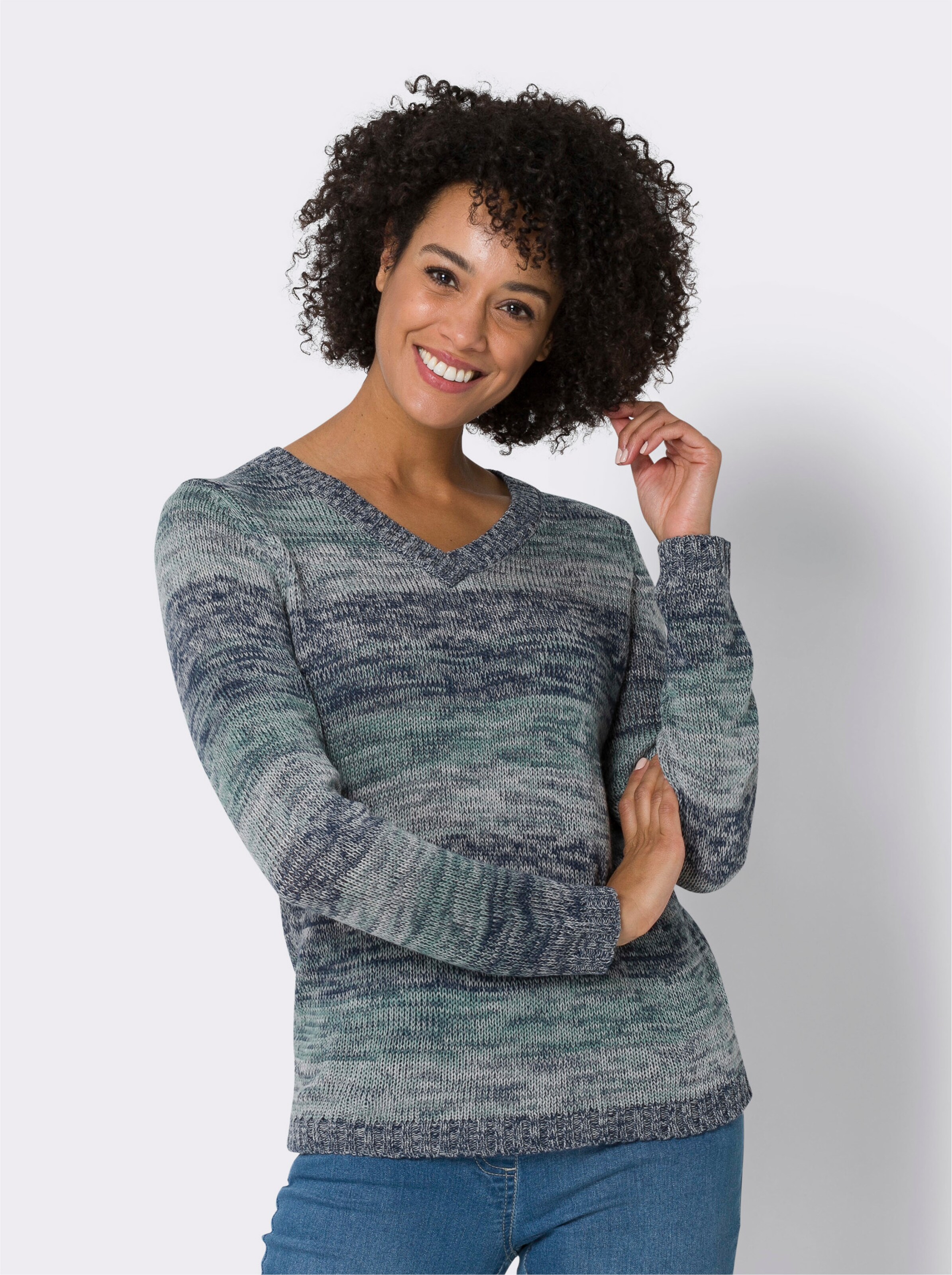 V-Ausschnitt-Pullover aus Melangestrick