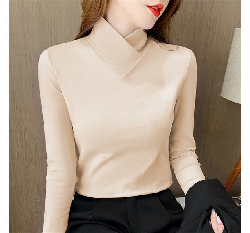 Hevnir - T-shirt met lange mouwen en mockneck, effen