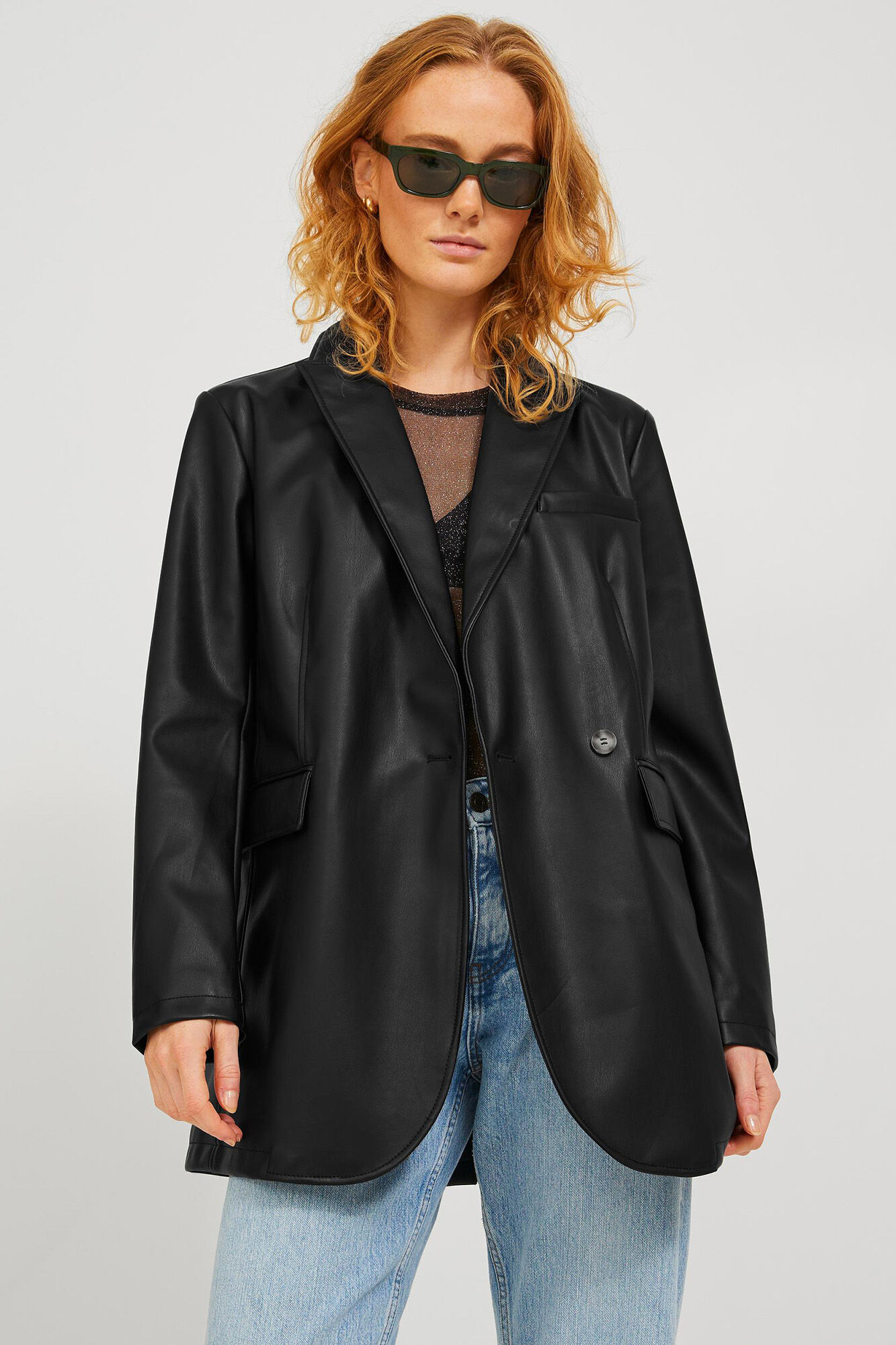 blazer regular de couro sintético