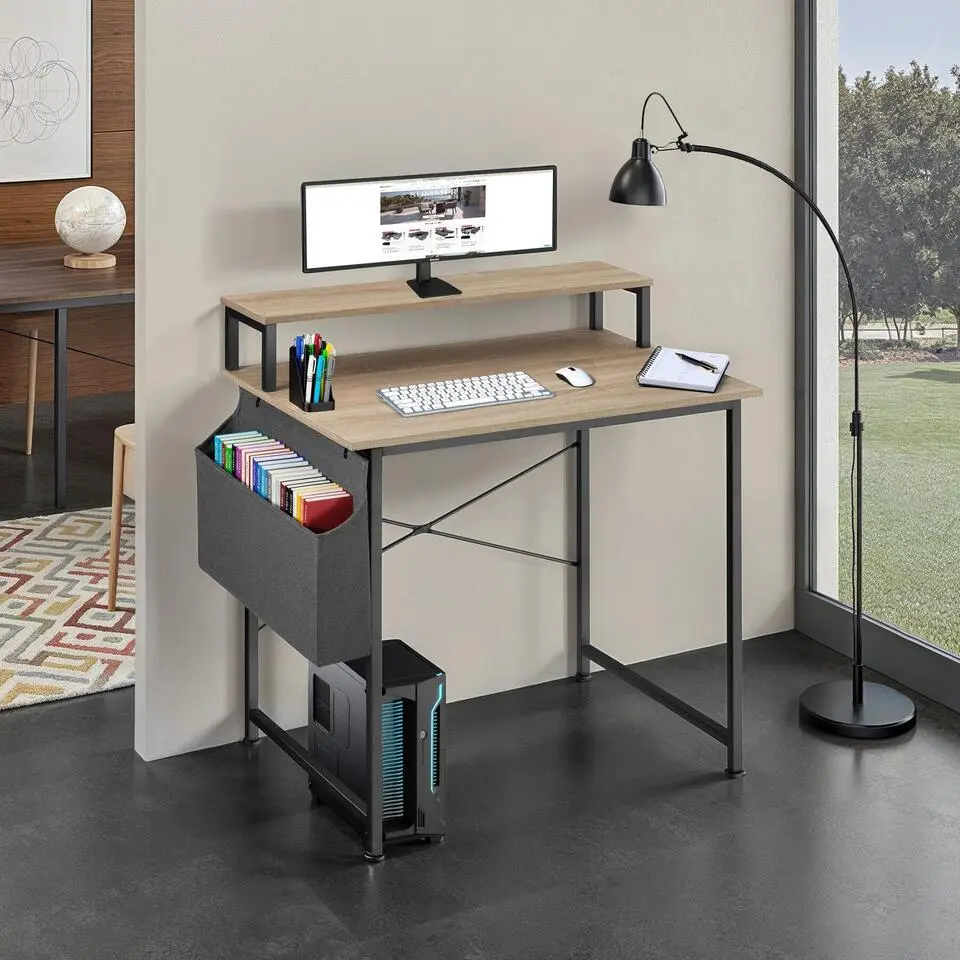 tectake Bureau met plank en organizer, Industrieel Licht Hout, Eiken Sonoma