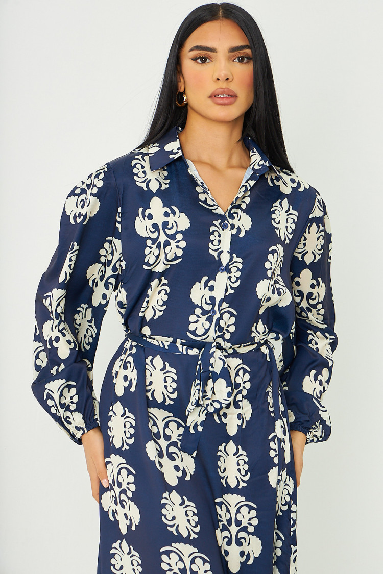 Robe chemise longue à motifs bleu foncé
