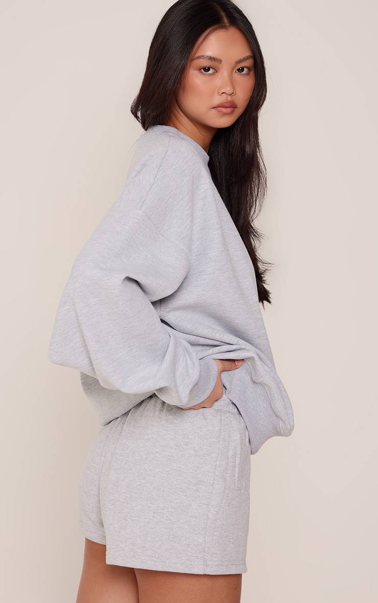 Gris Chiné Sweat-shirt Oversize En Interlock À Manches Ballon