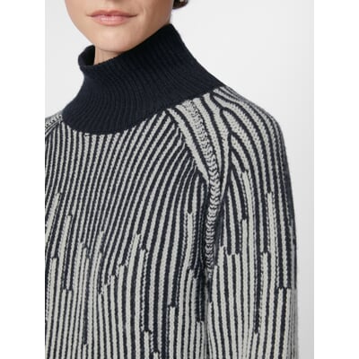 Damen-Strukturpullover, Dunkelblau-Creme