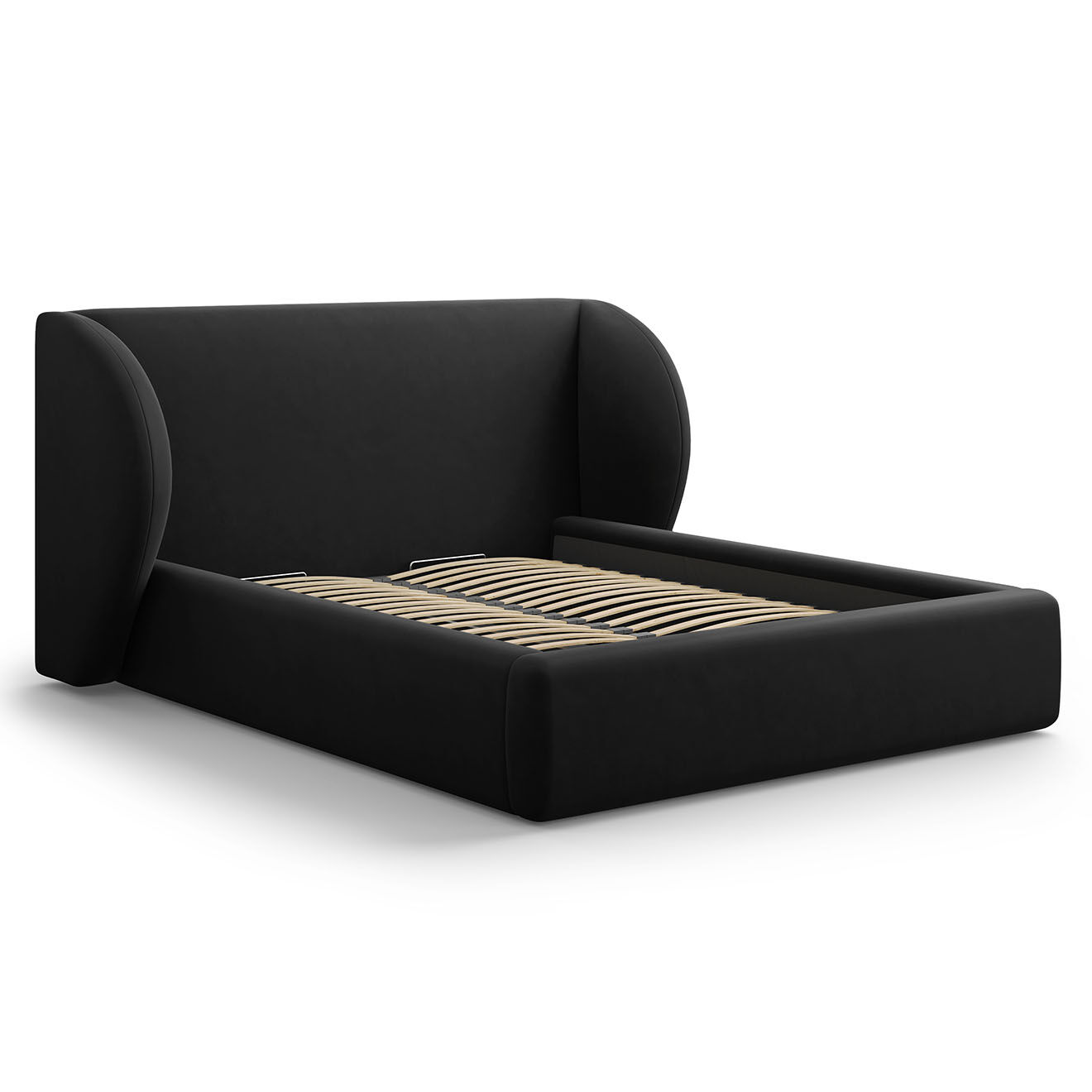 Micadoni Lit Coffre en Velours avec Tête de Lit Miley noir - 230x207x100 cm