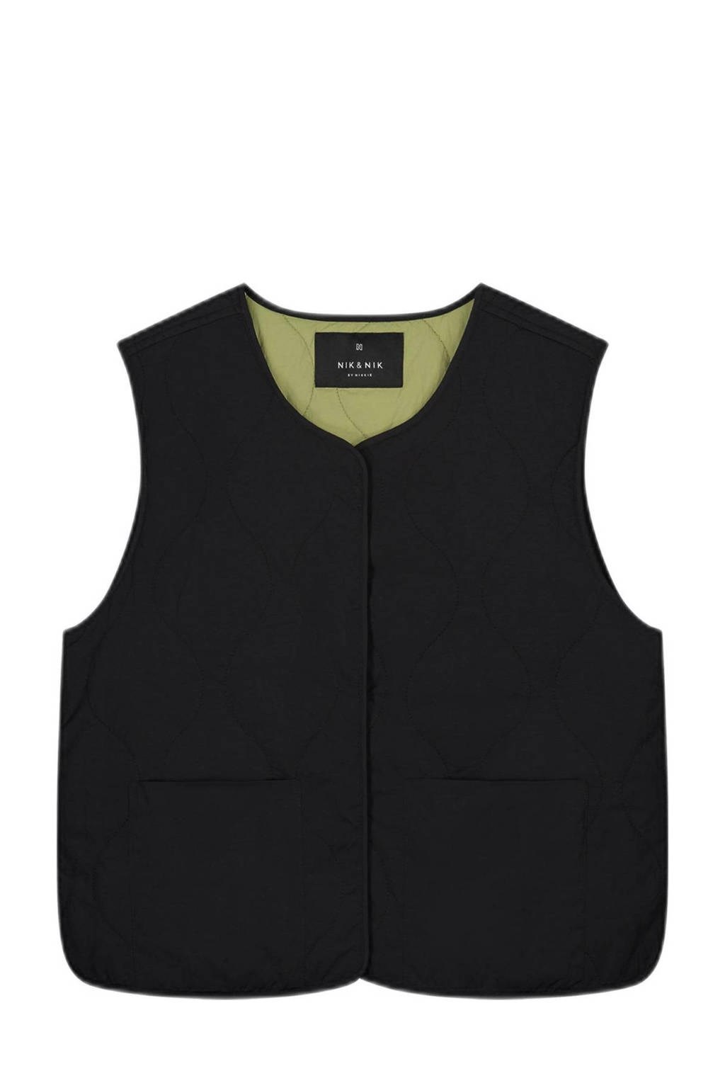NIK&NIK reversible gilet Vico zwart/zacht olijfgroen