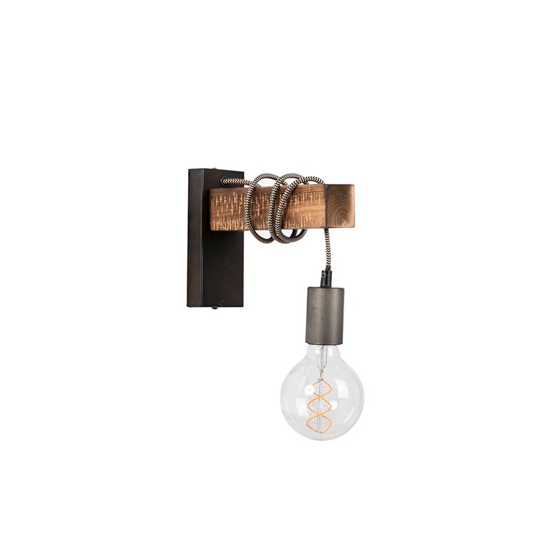 Smart industriële wandlamp zwart met hout incl. wifi G95 - Gallow