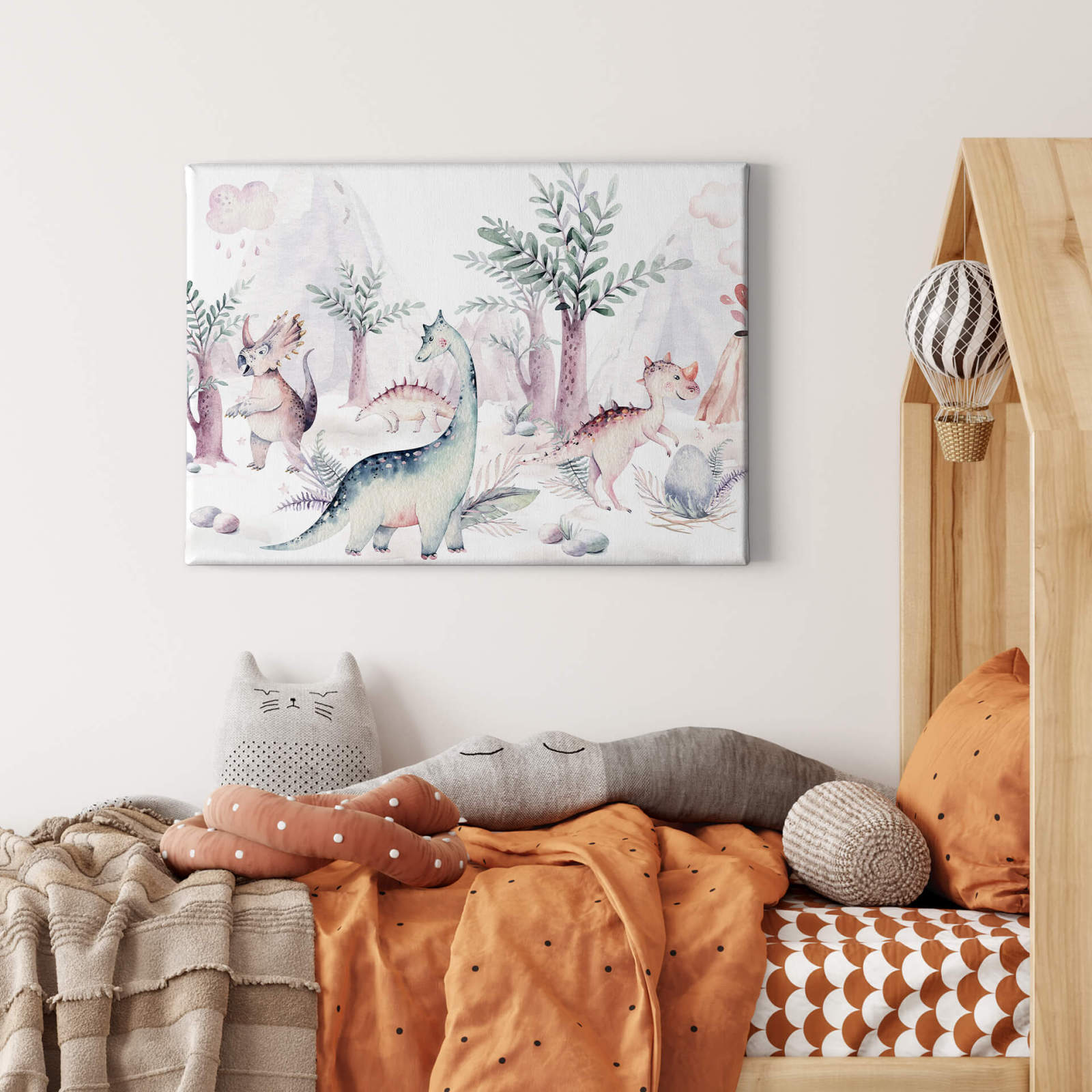 Leinwandbild DINOSAURIER - weiß-bunt- 70x50 cm