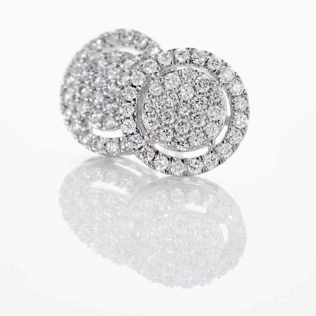Boucles D'oreilles Puces Or Blanc Nawra Diamants Synthétiques
