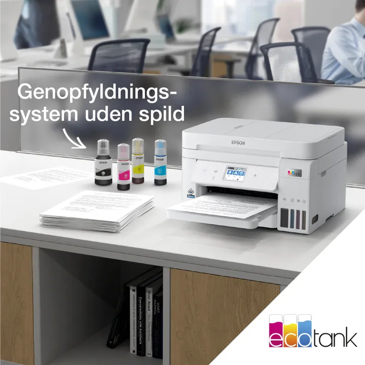 Epson EcoTank ET-4856 - Multifunktionsprinter - farve - blækprinter - kan genopfyldes - A4 (medie) - op til 15.5 spm (udskriver) - 250 ark - 33.6 Kbps - USB, LAN, Wi-Fi - hvid