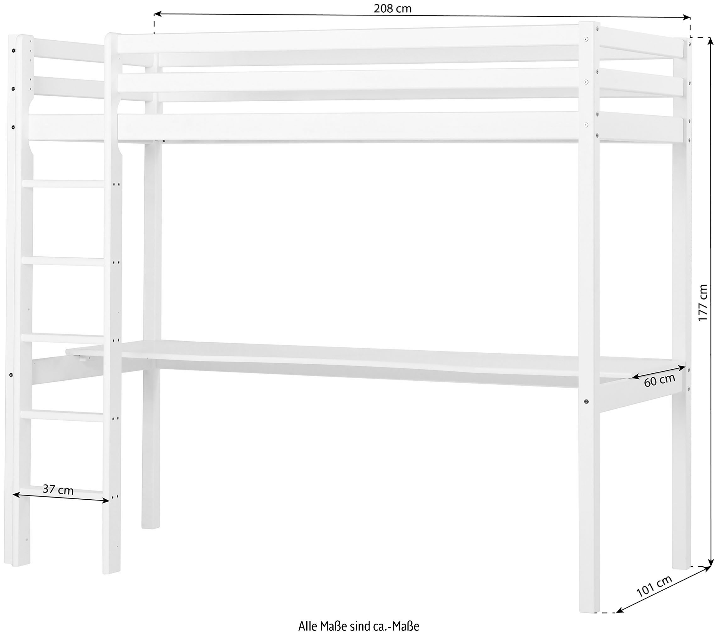 Hoppekids Hochbett »Hochbett 90x200cm mit Schreibtisch, umbaubar zu Einzelbett« FSC® zert. Massivholz, Hochbett ohne Schreibtisch nutzbar
