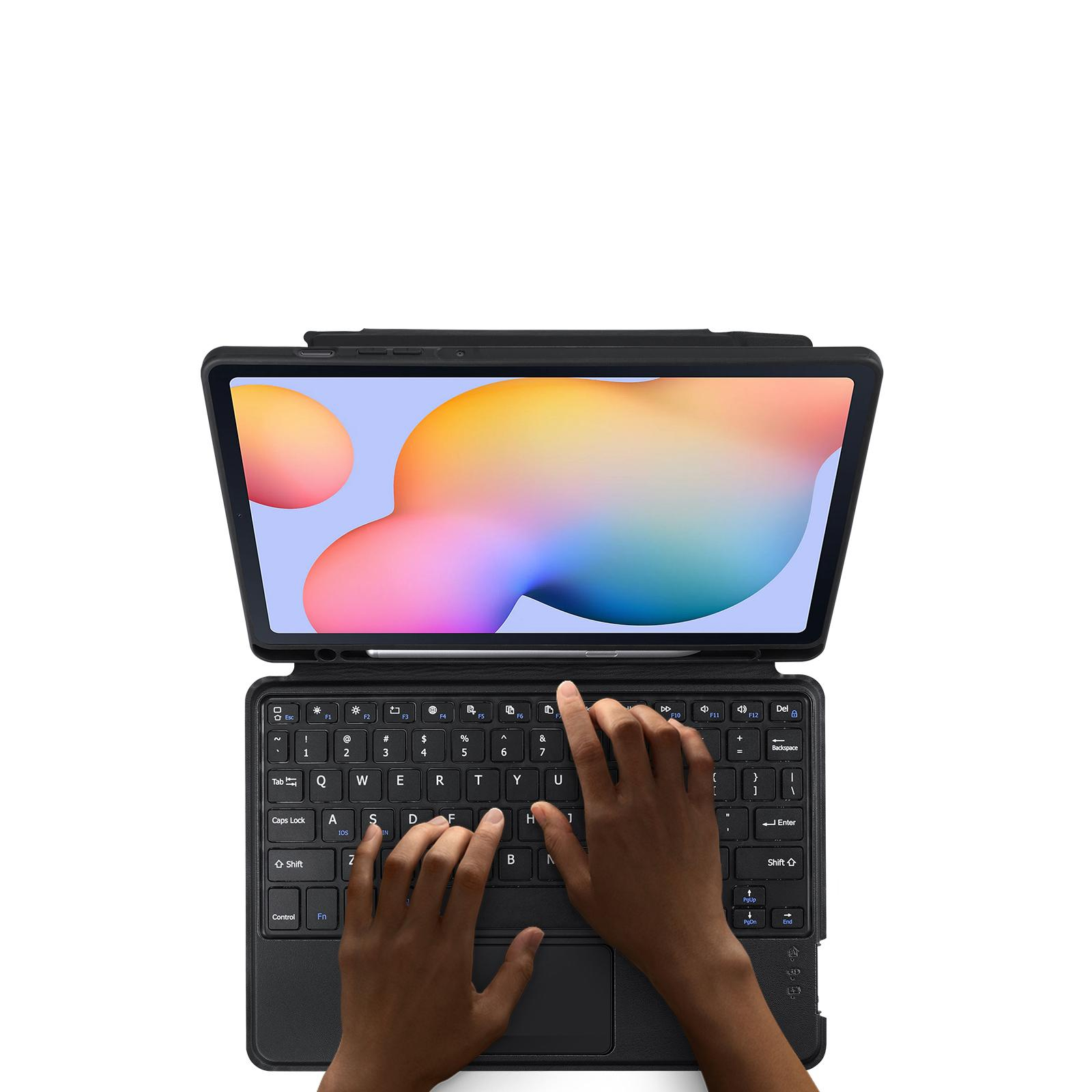 2in1 Samsung Galaxy Tab S6 Lite (2024/2022/2020) Leder Tasche Magnetische Bluetooth Tastatur   S-Pen Halterung (QWERTY) - Schwarz