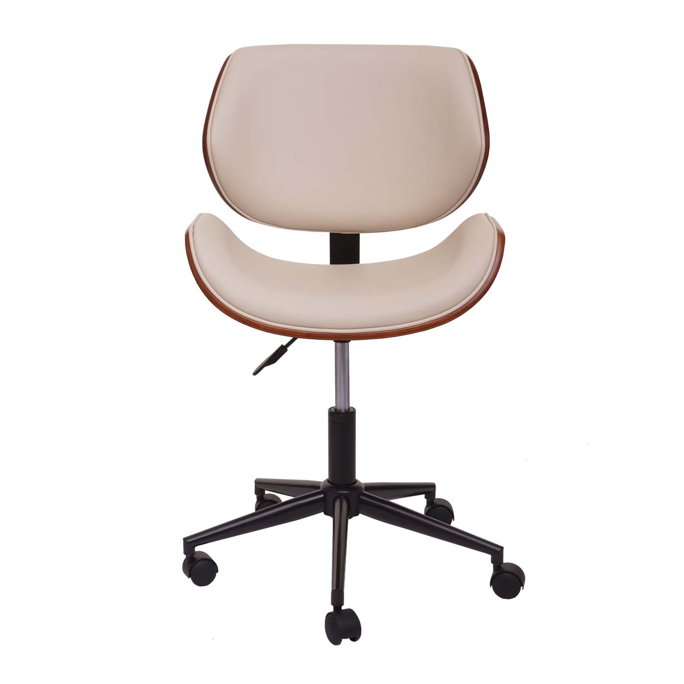 Bürostuhl MCW-G25, Drehstuhl Schreibtischstuhl, Bugholz Walnuss-Optik Retro drehbar höhenverstellbar MVG ~ creme