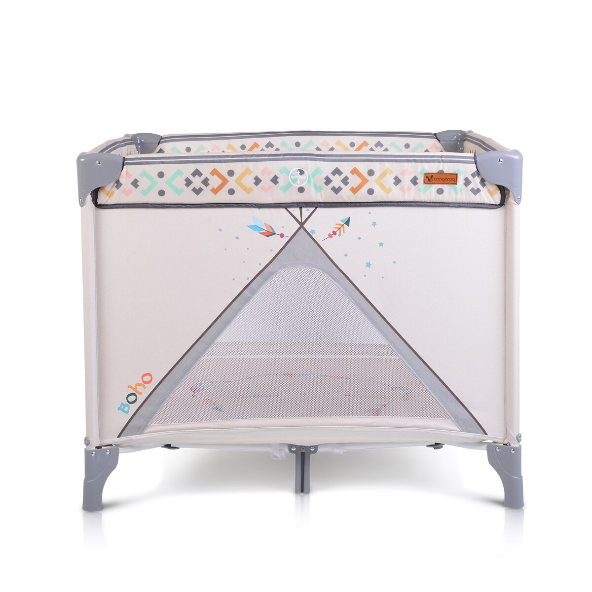 Cangaroo Reiselaufstall Boho, Laufstall, Matratze faltbar, klappbar, Tragetasche beige