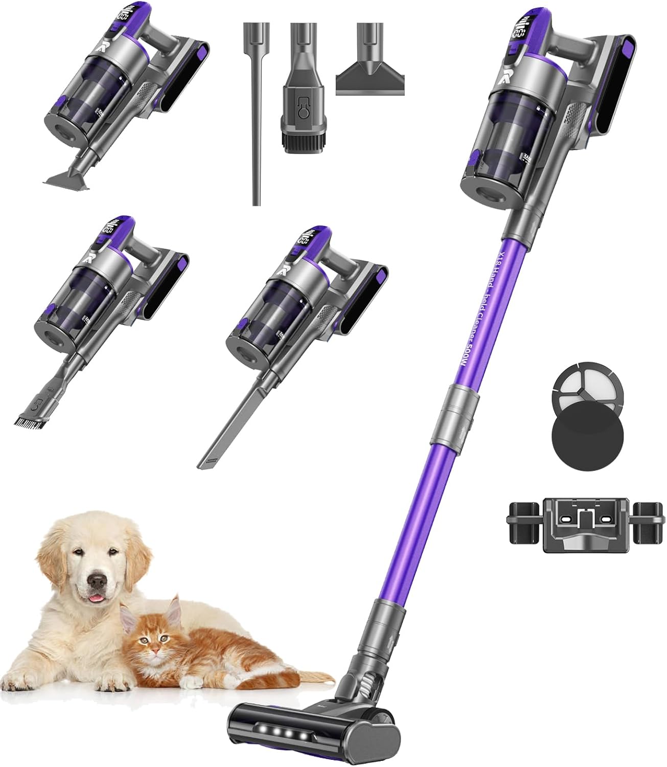 Redkey X18 Akku Staubsauger 60KPa/650W/80Mins, 8-in-1 Anti-Tangle Staubsauger Kabellos mit Display, LED-Bürste, Intelligenter Automatikmodus, für Tierhaare/Teppiche/Hartböden/Auto