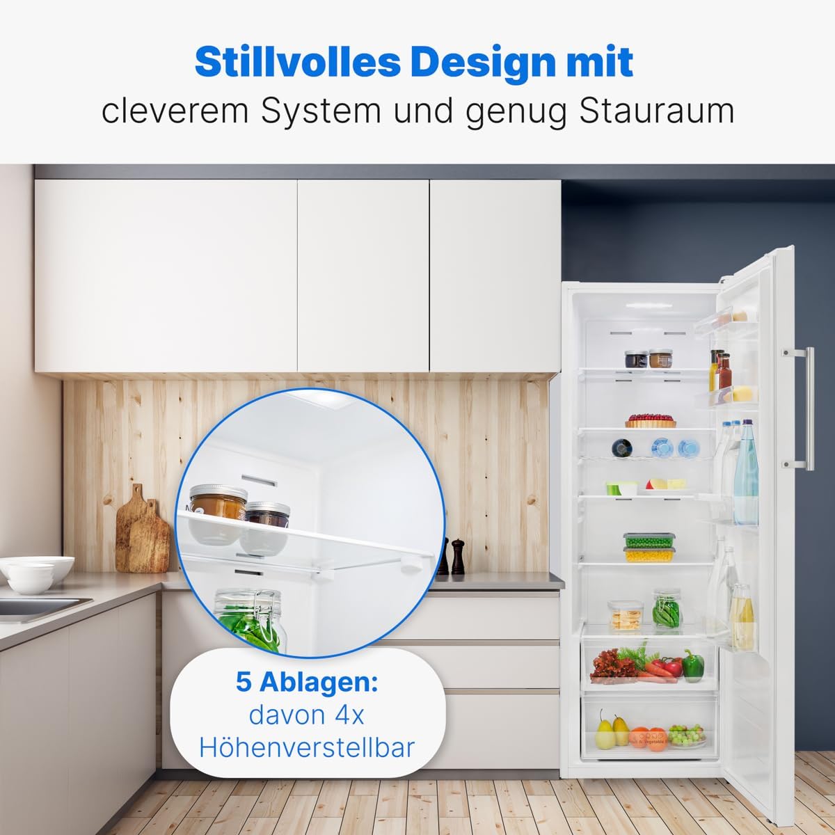 Bomann® Kühlschrank ohne Gefrierfach | 322L | 172cm Kühlschrank | Schnellkühlfunktion | MultiAirflow für gleichmäßige Kühlung | Getränkekühlschrank | 5 Ablagen | Türanschlag wechselbar | VS 7345 weiß