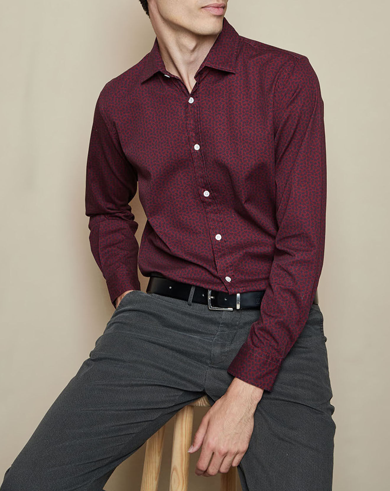 Hartford Chemise Slim Sammy imprimée rouge/marine