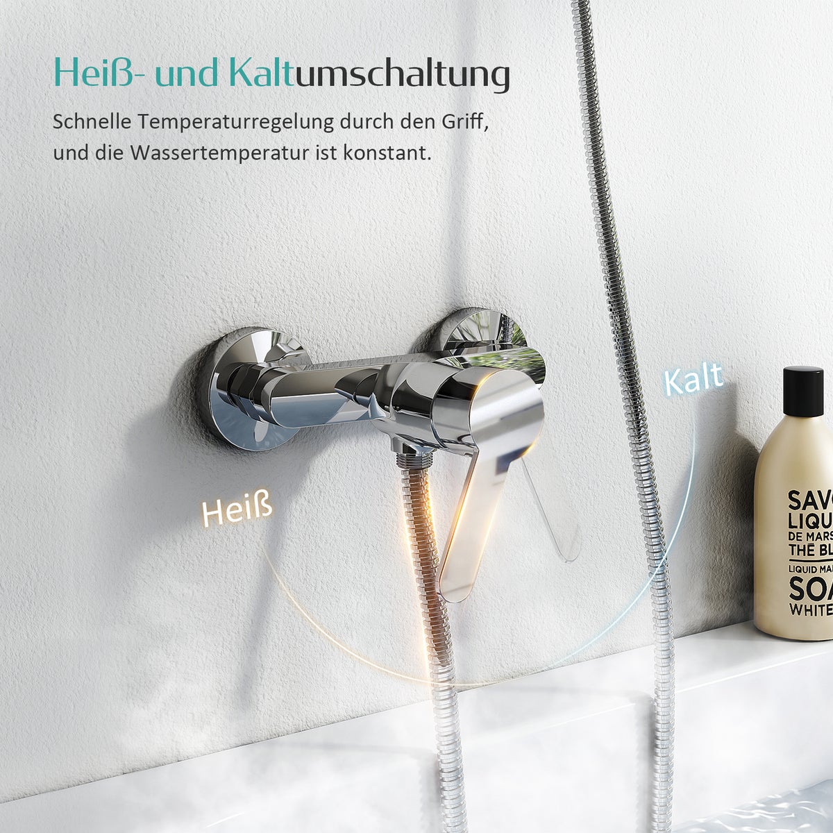 EMKE Badkraan G1/2 Inch – Enkelvoudige hendel wandgemonteerde badmengkraan, chroom opbouwkraan voor douche en bad