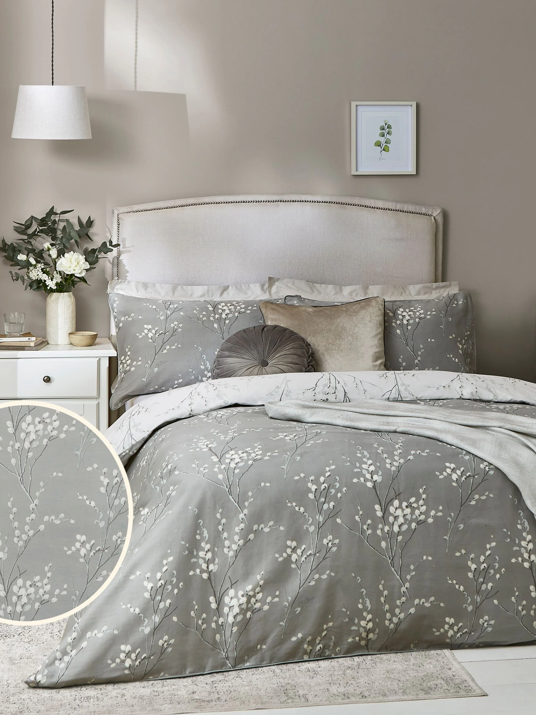 Laura Ashley 100% Cotton Sateen 200 Thread Count Pussy Willow Duvet Cover and Pillowcase Set